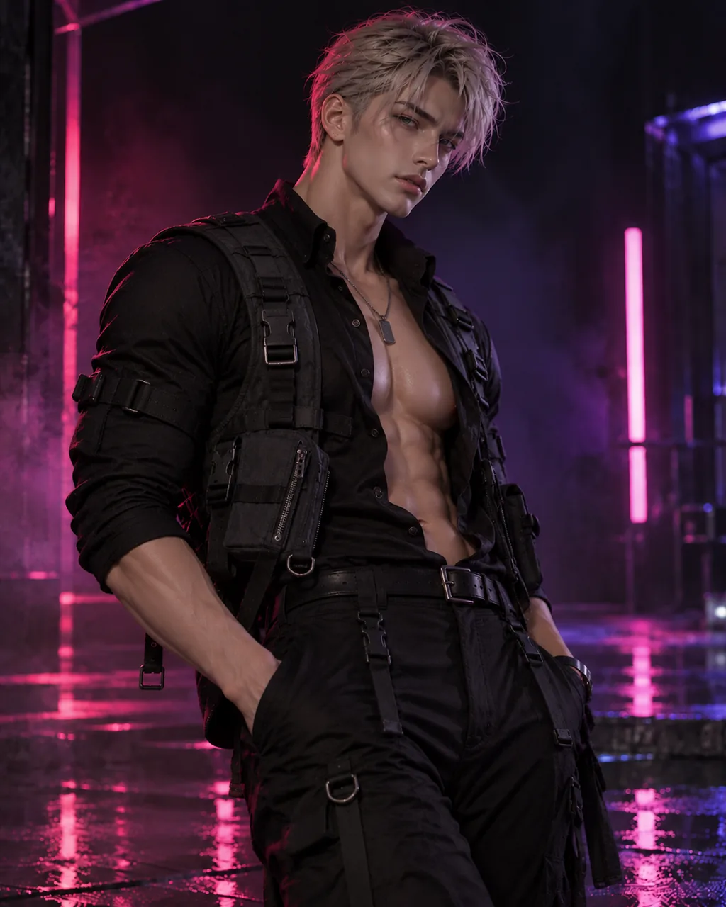 Yuki MA-03, male anime doll with ash-blond hair in a black utility shirt